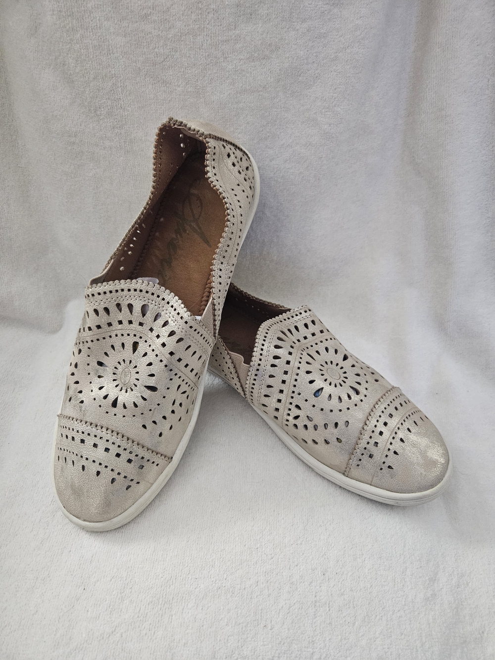 American Rag Shannen Laser Cut Perforated Slip On Sneakers Gold Platino Size 9